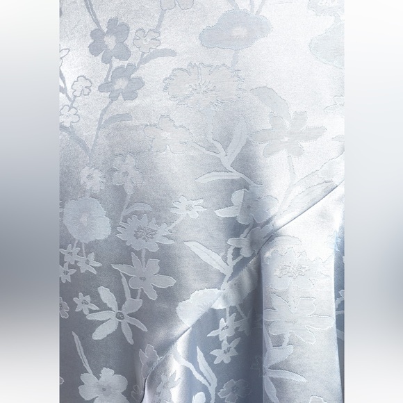 Lulus Love It Light Blue Satin Floral Jacquard Asymmetrical Midi Dress - Picture 3 of 6